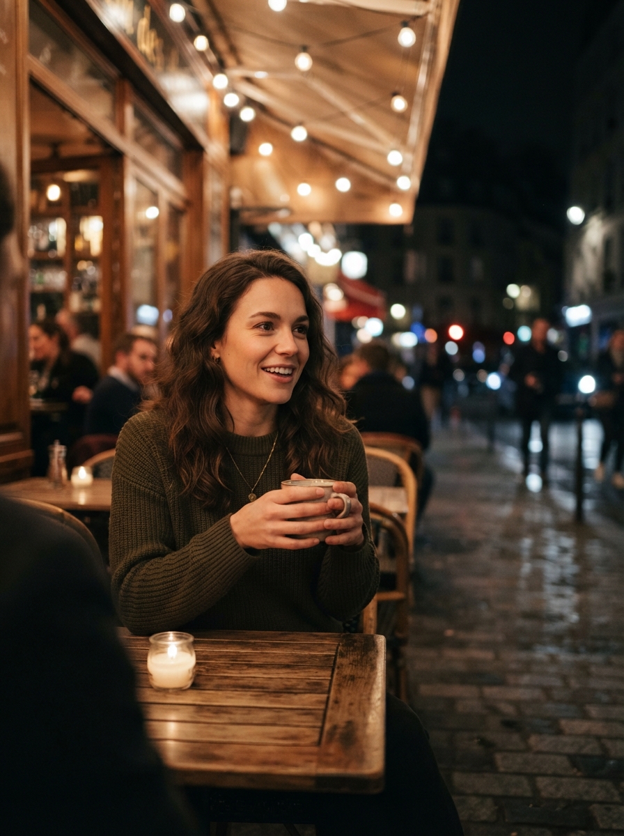 Hinge Photos cinematic night AI photo shoot idea created with imageat