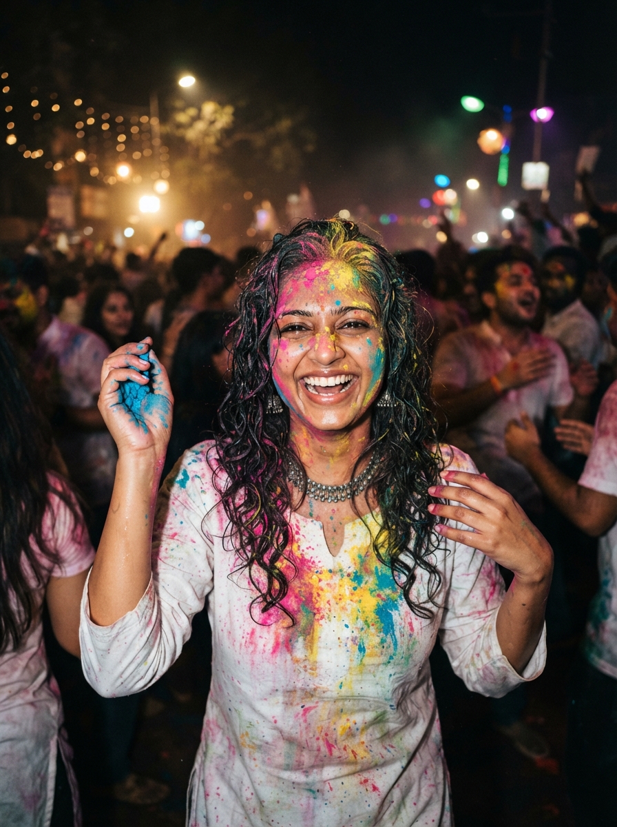 Holi direct flash AI photo shoot idea created with imageat