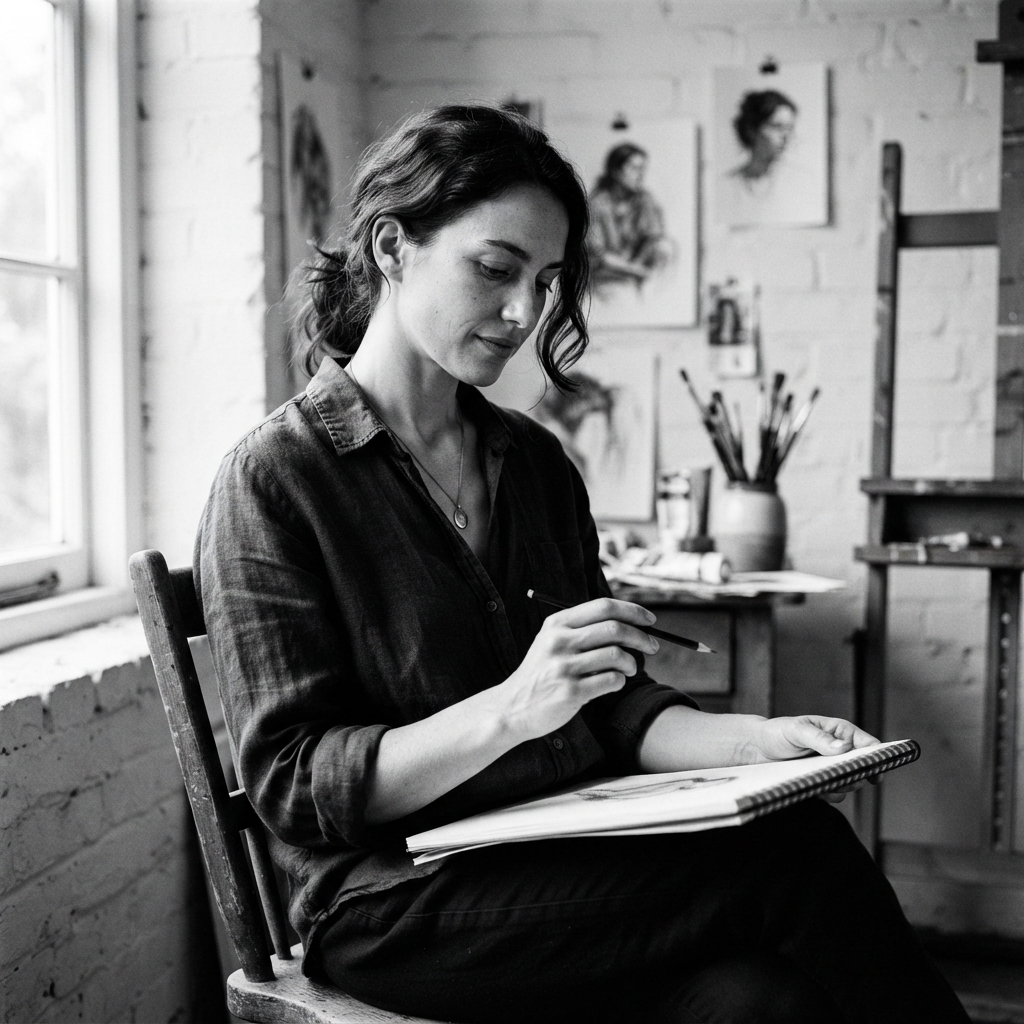 Instagram fine-art monochrome AI photo shoot idea created with imageat