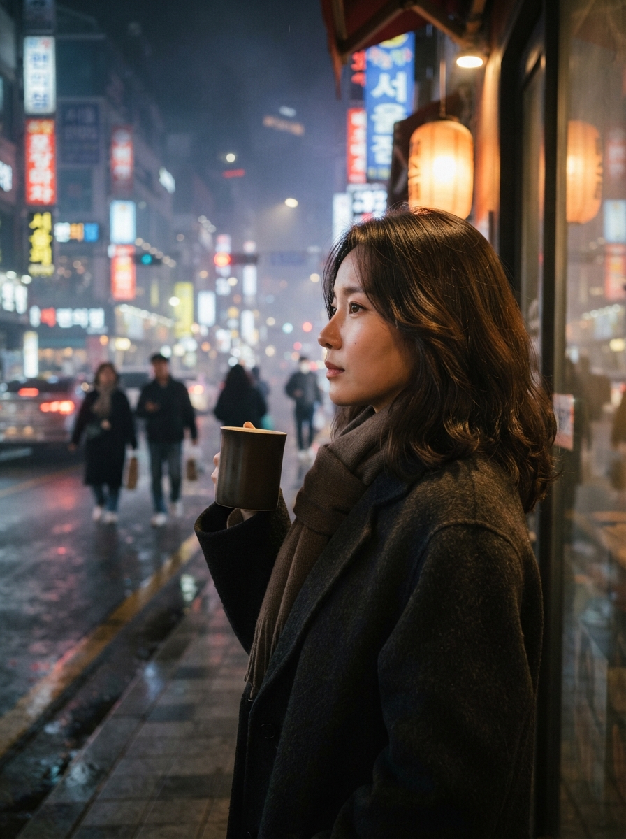 Korean Profile Photo cinematic night AI photo shoot idea created with imageat