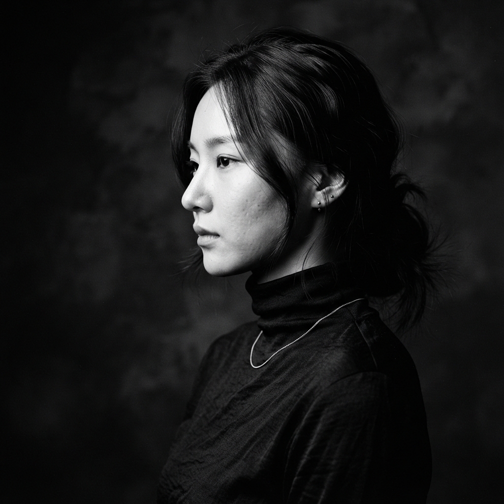 Korean Profile Photo fine-art monochrome AI photo shoot idea created with imageat