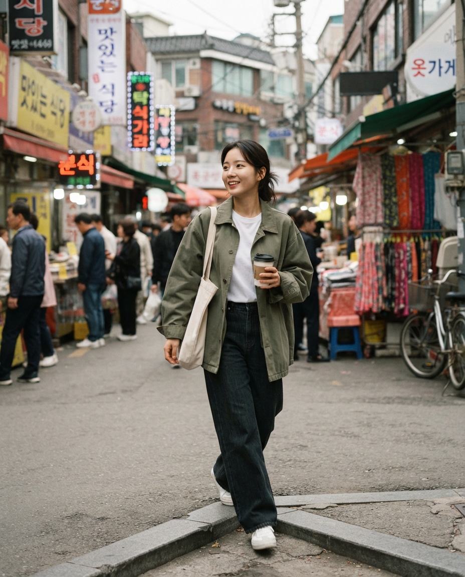 Korean Profile Photo street candid AI photo shoot idea created with imageat