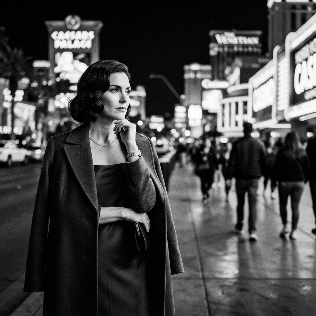 Las Vegas fine-art monochrome AI photo shoot idea created with imageat