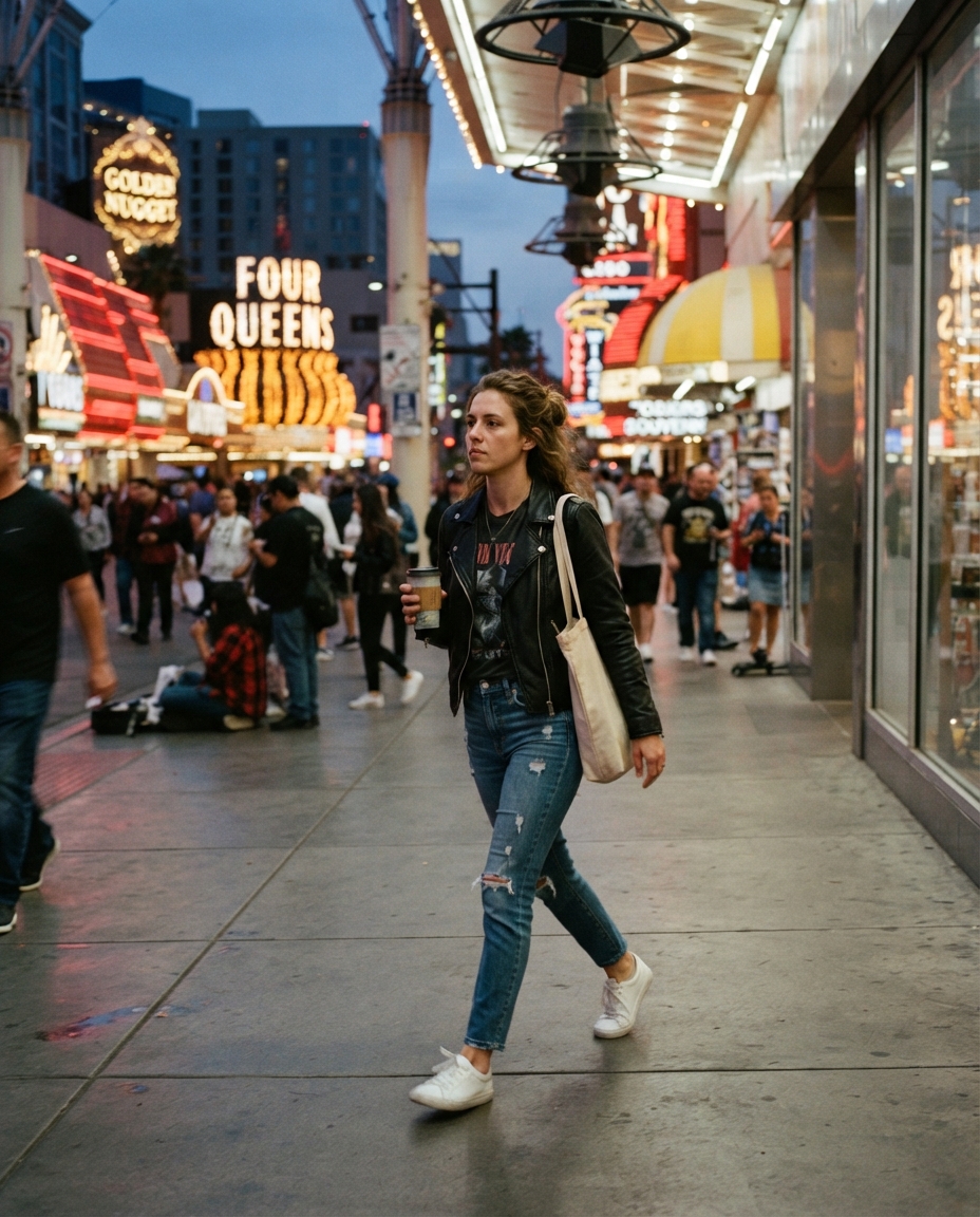 Las Vegas street candid AI photo shoot idea created with imageat