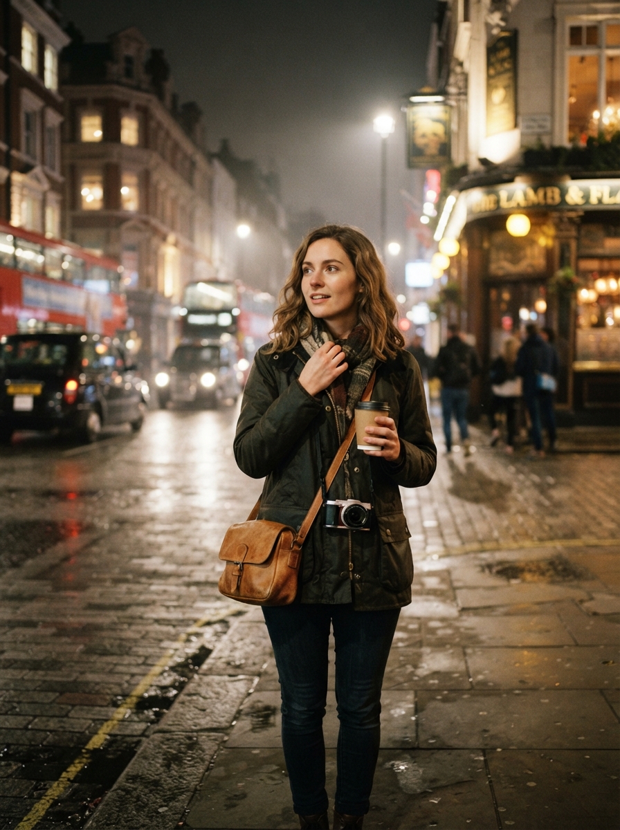 London Travel cinematic night AI photo shoot idea created with imageat