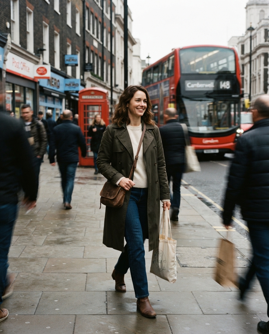 London Travel street candid AI photo shoot idea created with imageat
