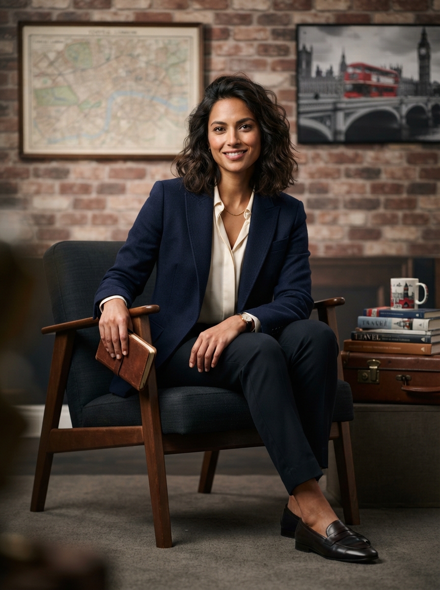 London Travel studio editorial AI photo shoot idea created with imageat