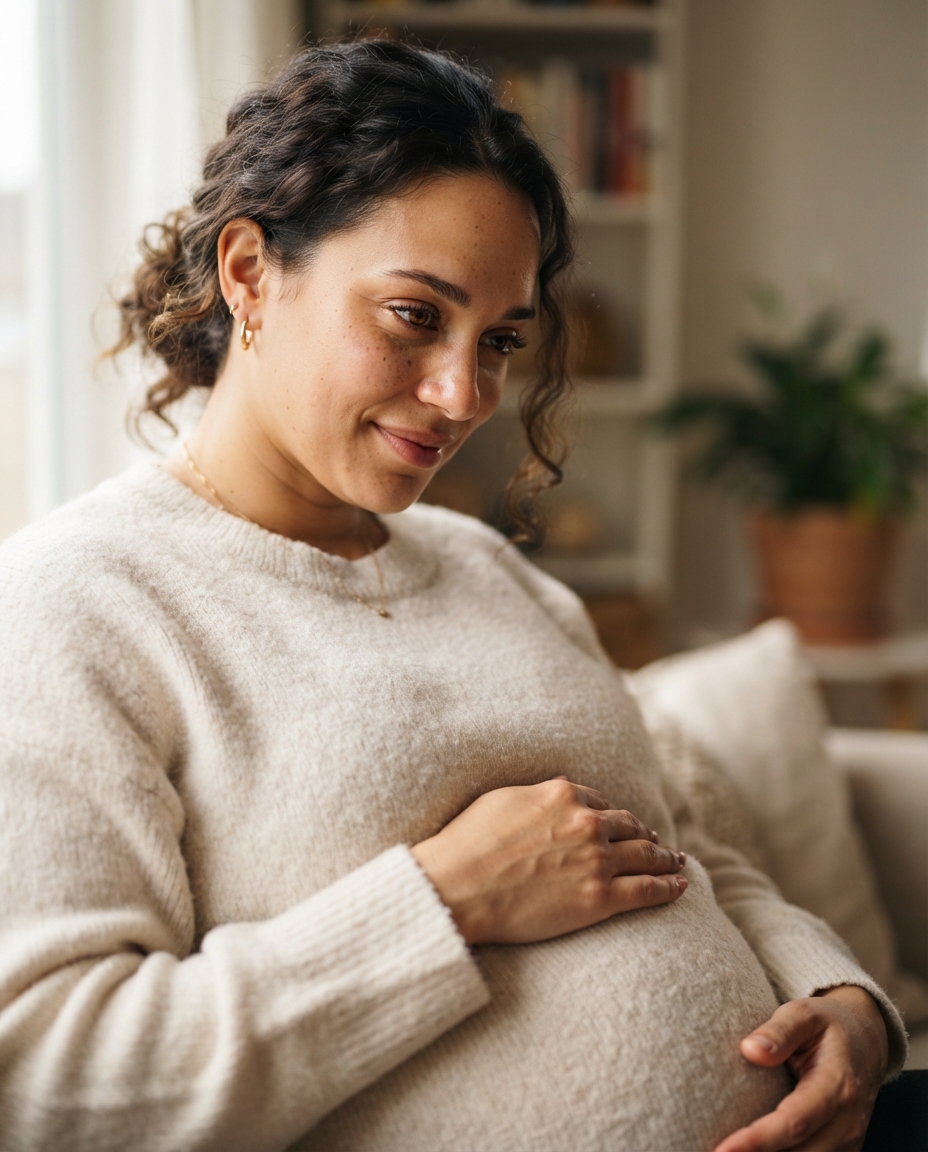 Maternity cinematic close-up AI photo shoot idea created with imageat