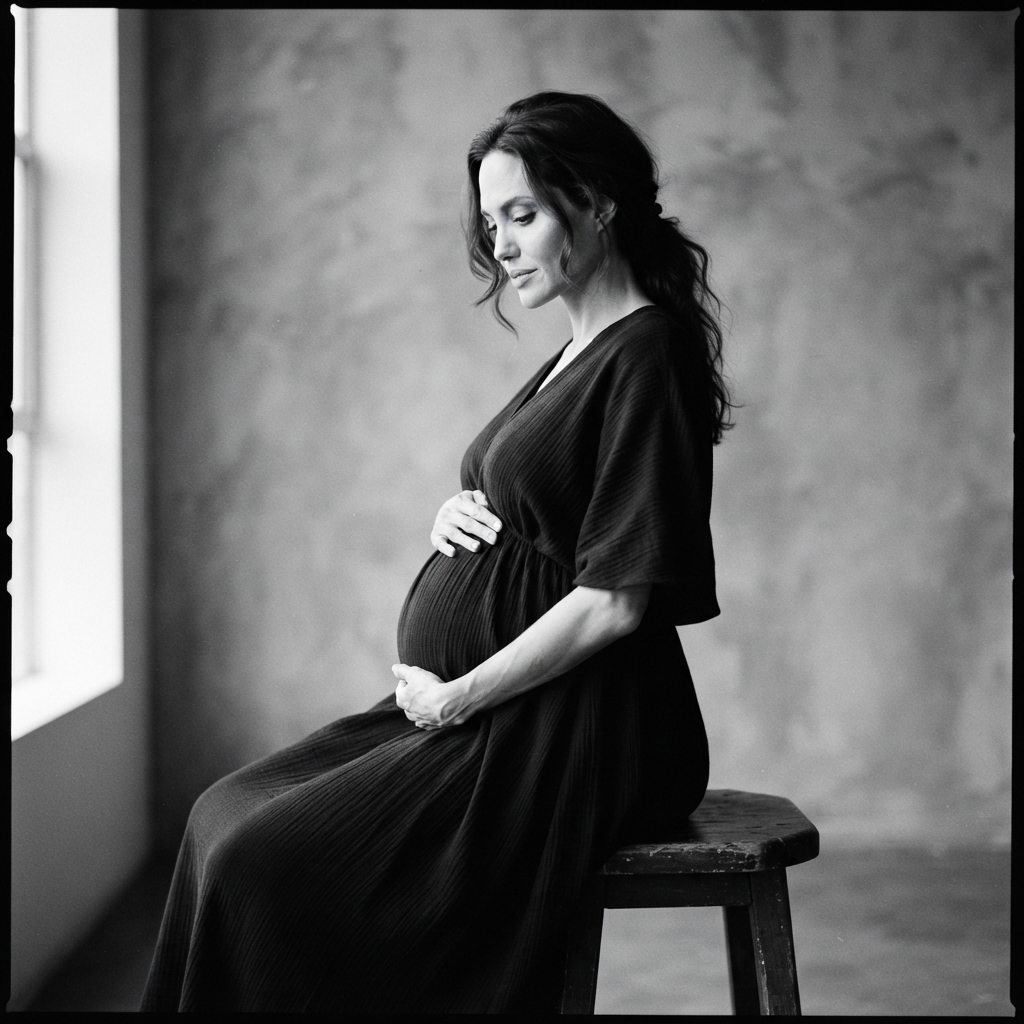 Maternity fine-art monochrome AI photo shoot idea created with imageat