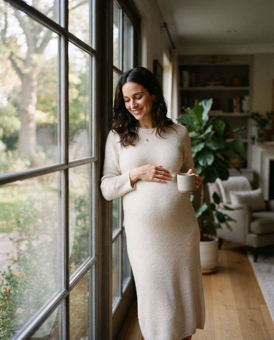 Maternity natural window light AI photo shoot idea created with imageat