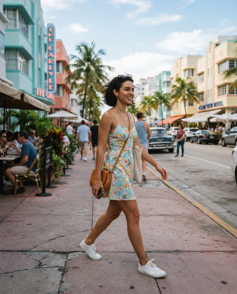 Miami Travel street candid AI photo shoot idea created with imageat