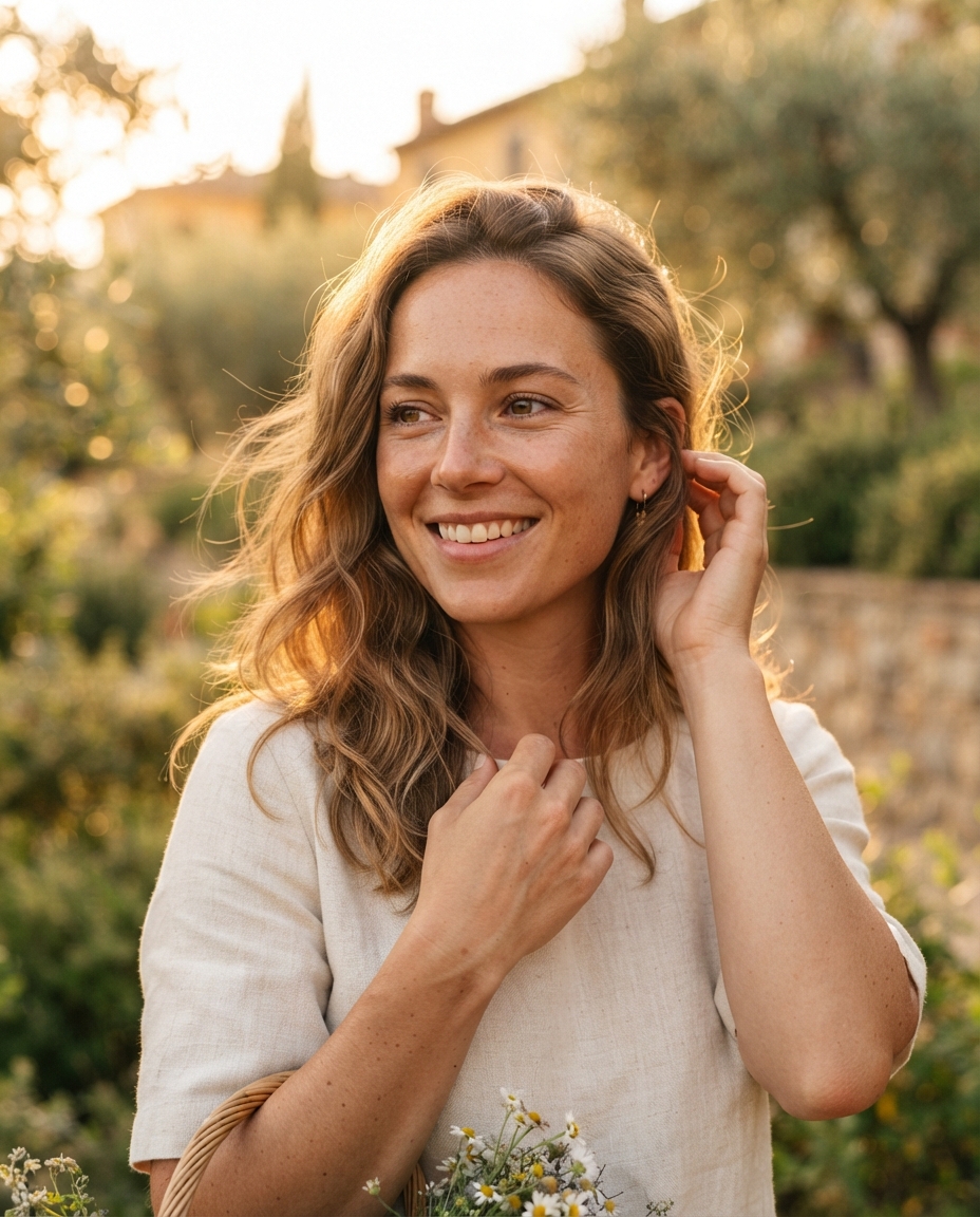 Model Headshots golden hour AI photo shoot idea created with imageat