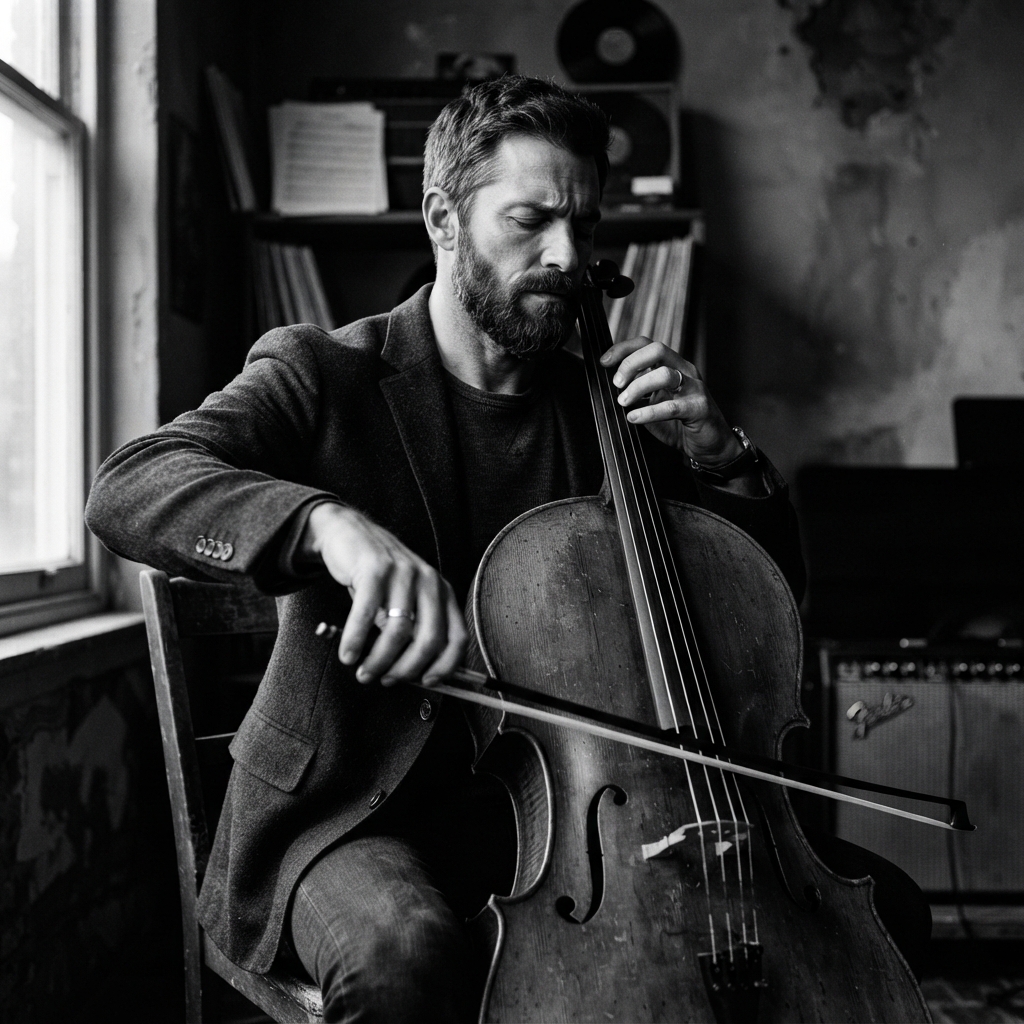 Musician Portraits fine-art monochrome AI photo shoot idea created with imageat