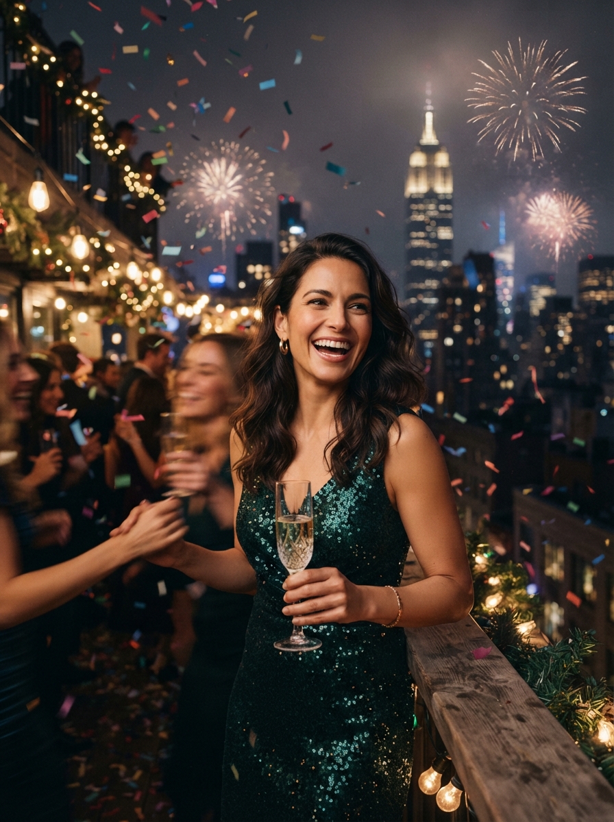 New Year's Eve cinematic night AI photo shoot idea created with imageat