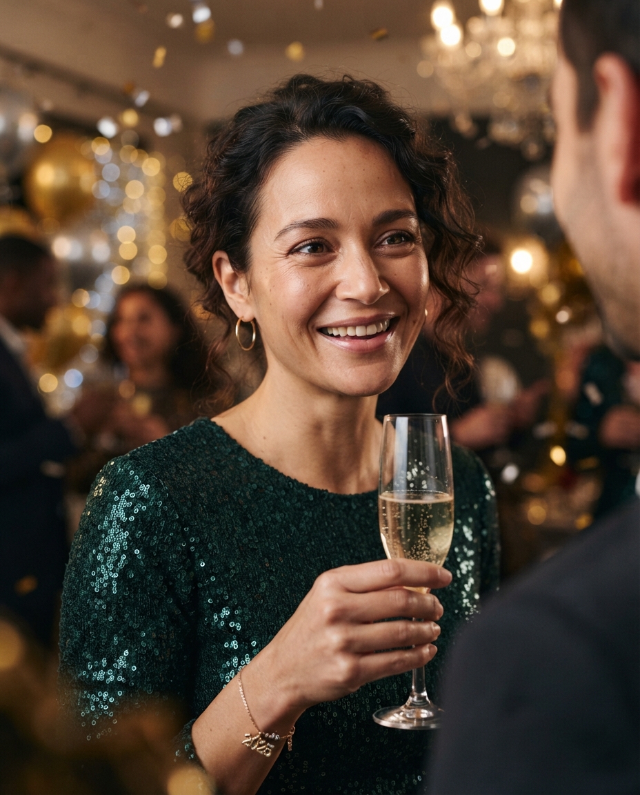 New Year's Eve cinematic close-up AI photo shoot idea created with imageat