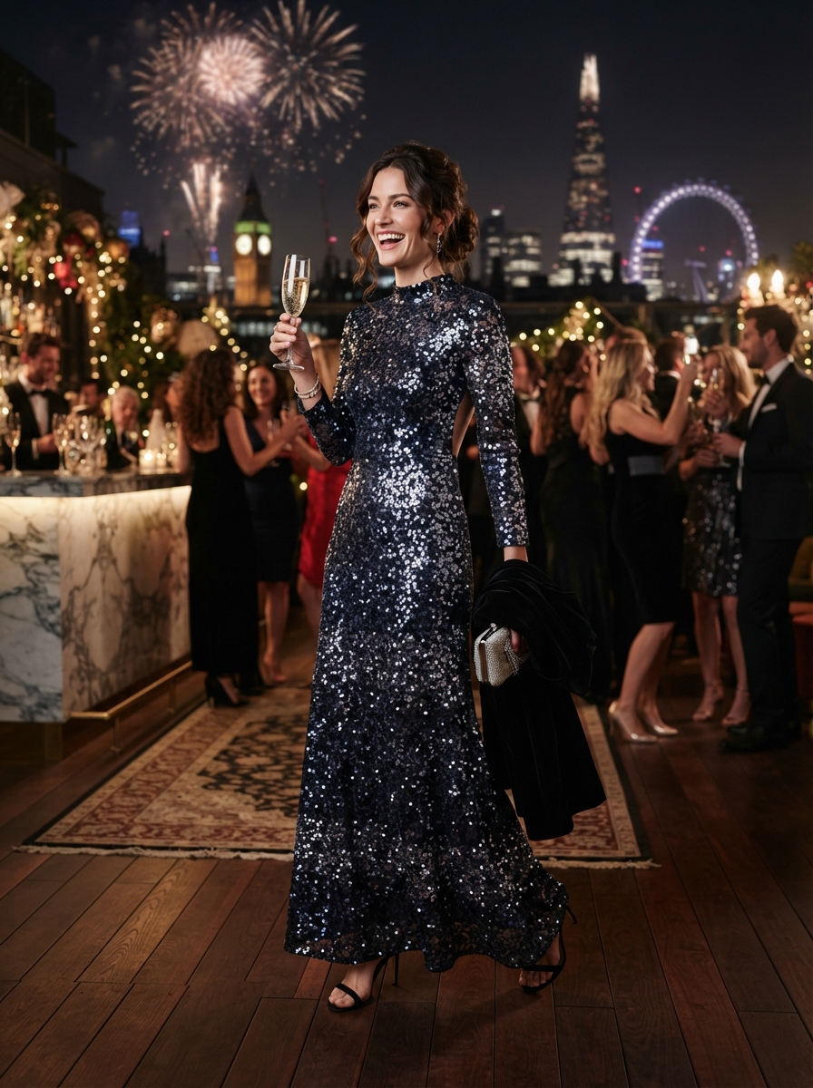 New Year's Eve full-body story AI photo shoot idea created with imageat