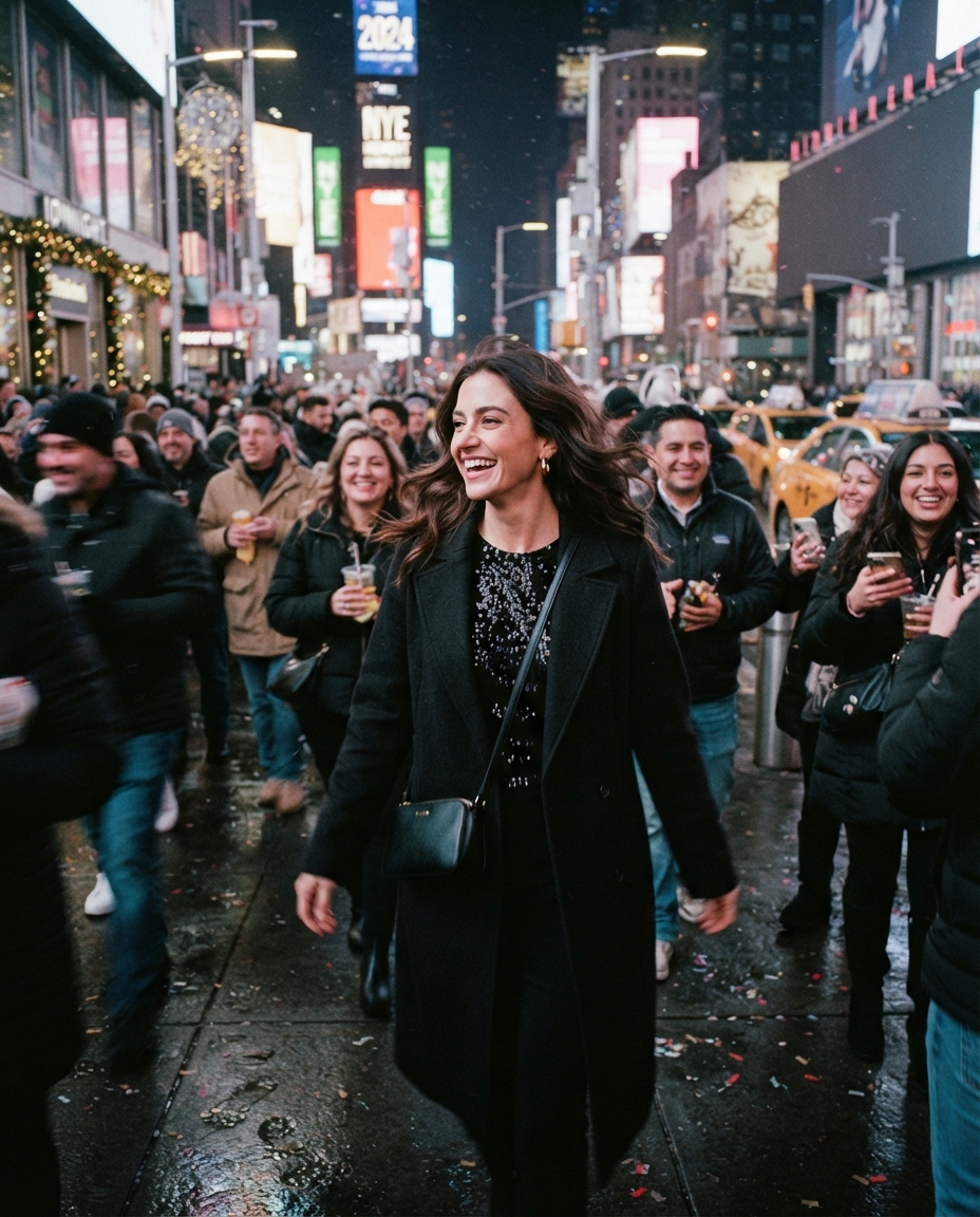 New Year's Eve street candid AI photo shoot idea created with imageat