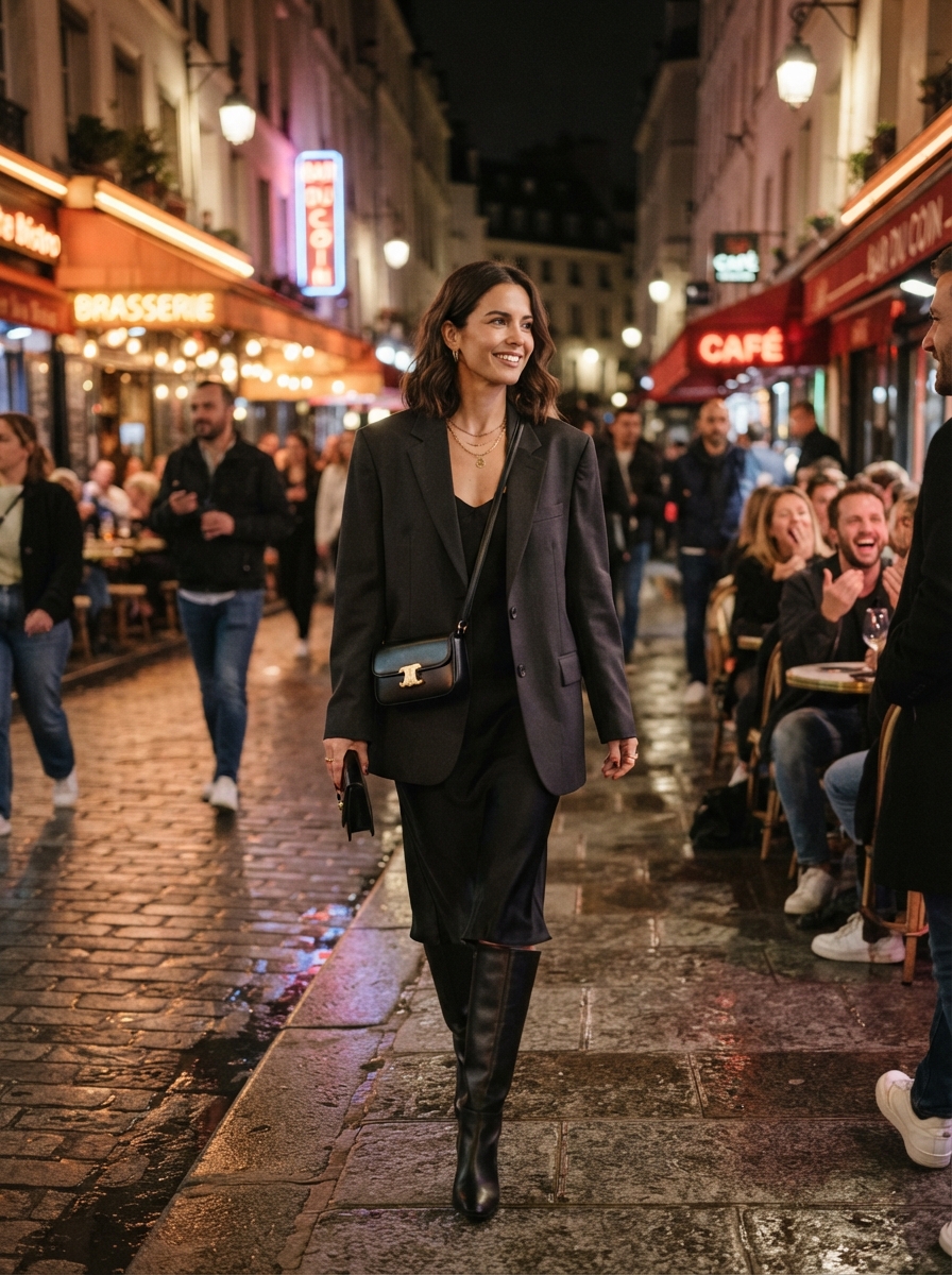 Nightlife full-body story AI photo shoot idea created with imageat