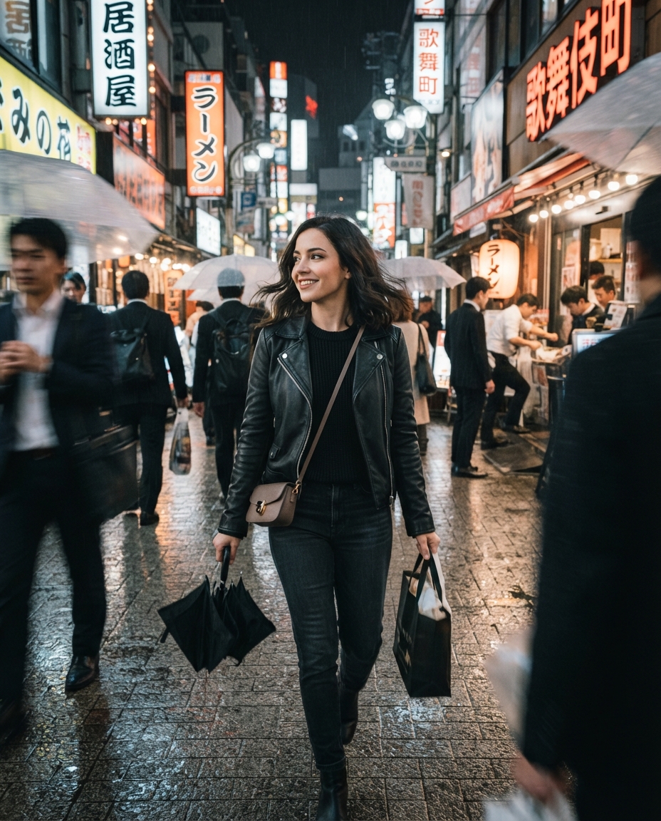 Nightlife street candid AI photo shoot idea created with imageat