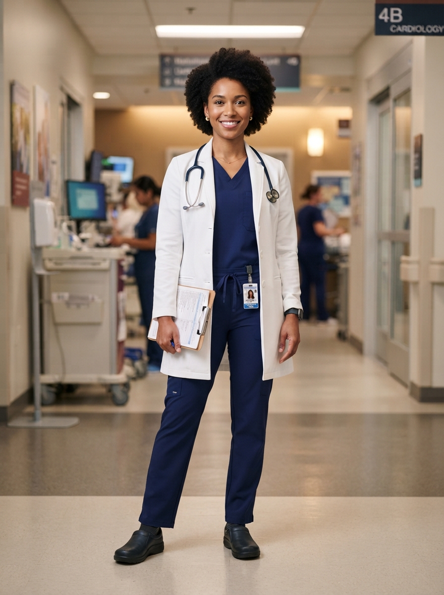 Nurse Headshots full-body story AI photo shoot idea created with imageat