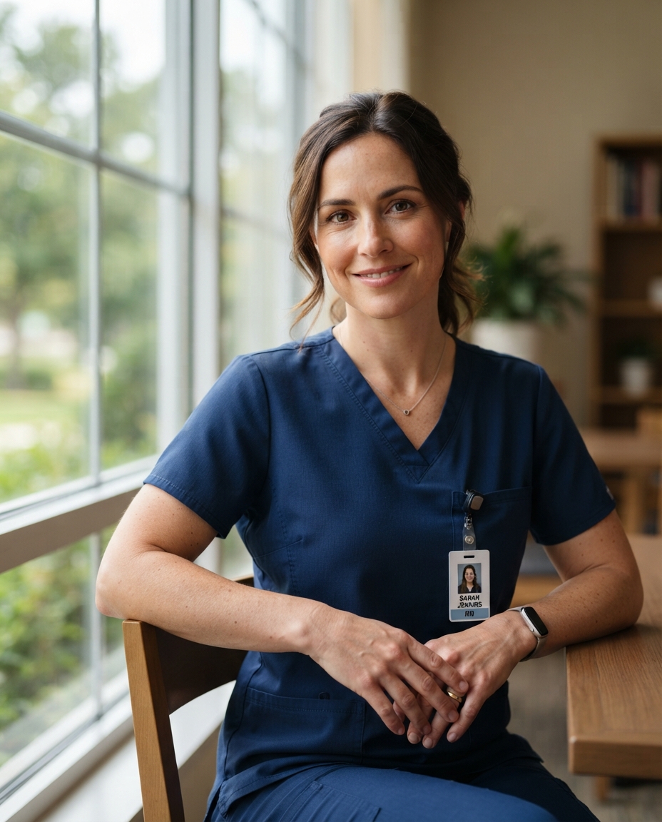 Nurse Headshots natural window light AI photo shoot idea created with imageat