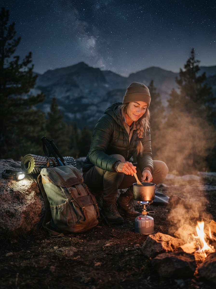 Outdoor Adventure cinematic night AI photo shoot idea created with imageat