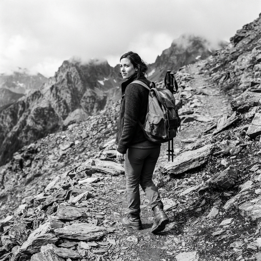 Outdoor Adventure fine-art monochrome AI photo shoot idea created with imageat