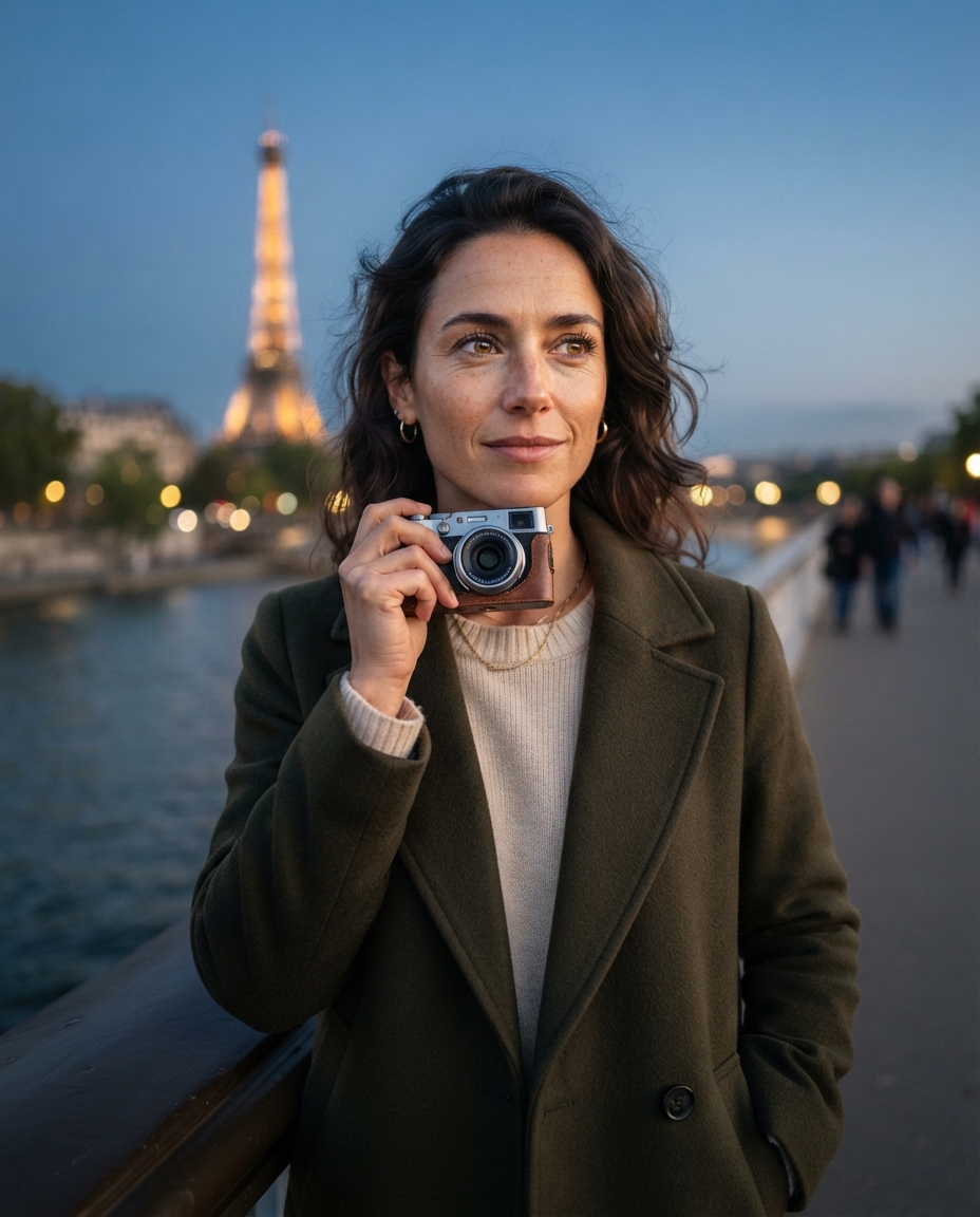 Paris Travel cinematic close-up AI photo shoot idea created with imageat