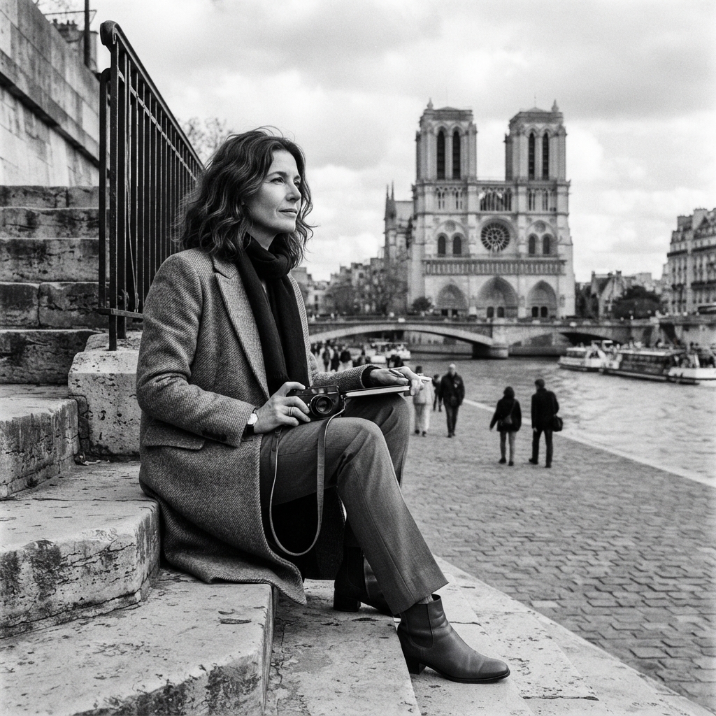 Paris Travel fine-art monochrome AI photo shoot idea created with imageat