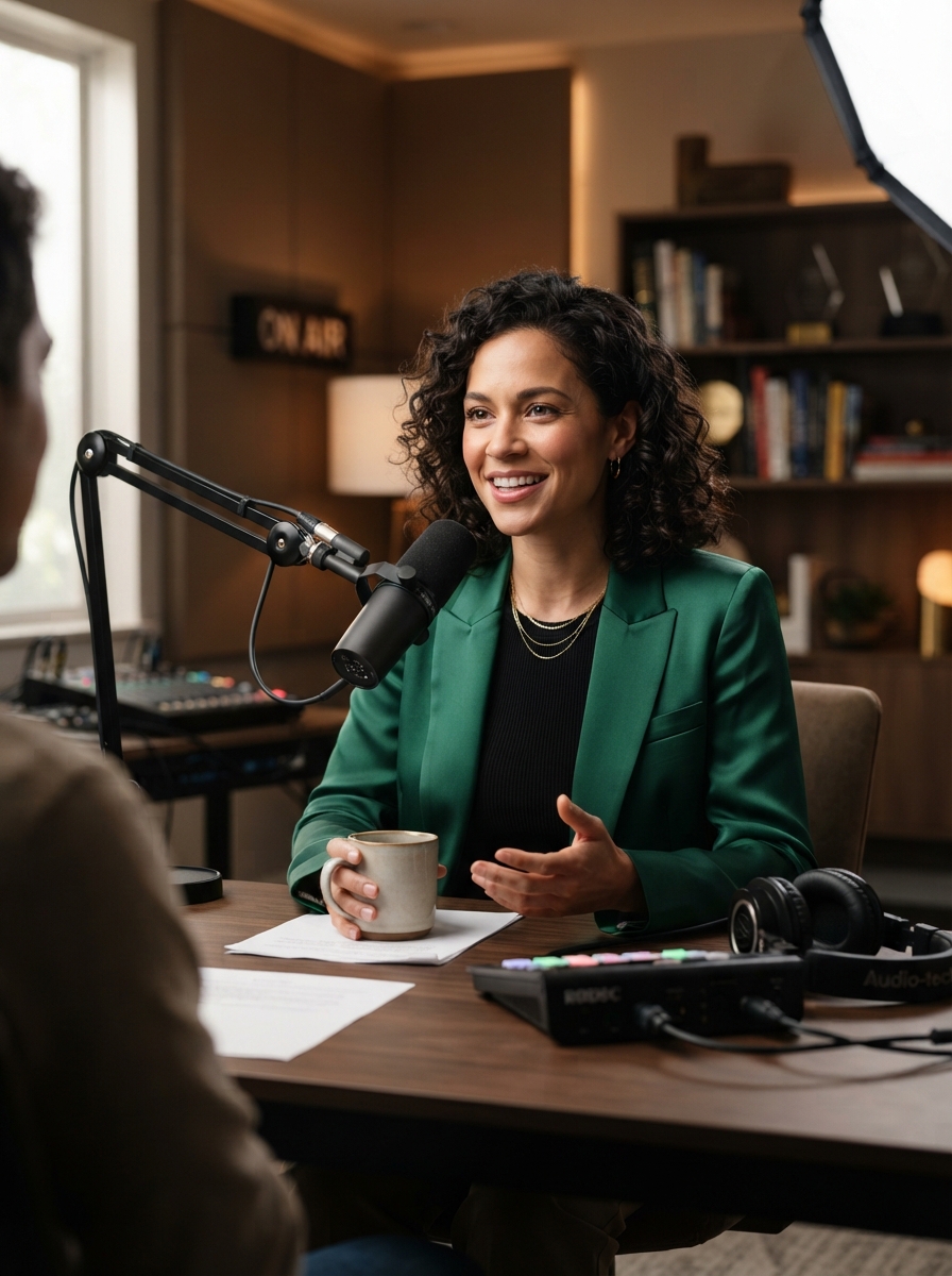 Podcast Host studio editorial AI photo shoot idea created with imageat