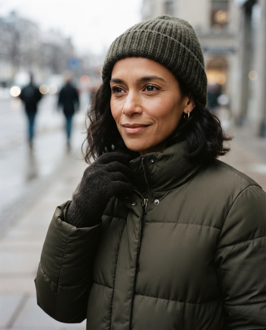 Puffer Jacket cinematic close-up AI photo shoot idea created with imageat
