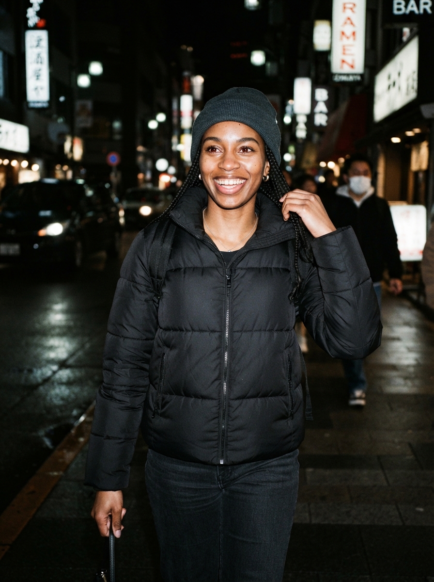 Puffer Jacket direct flash AI photo shoot idea created with imageat