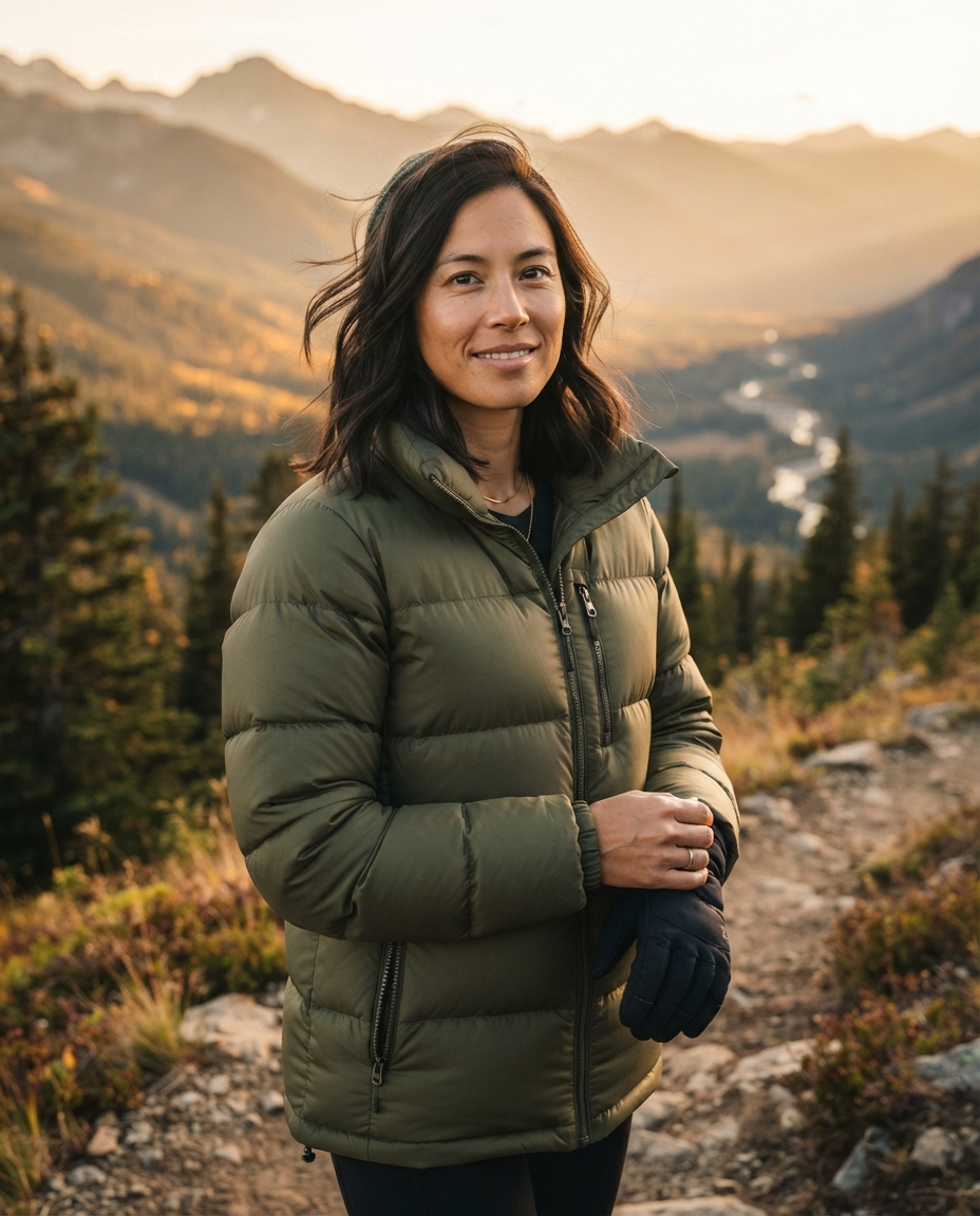 Puffer Jacket golden hour AI photo shoot idea created with imageat