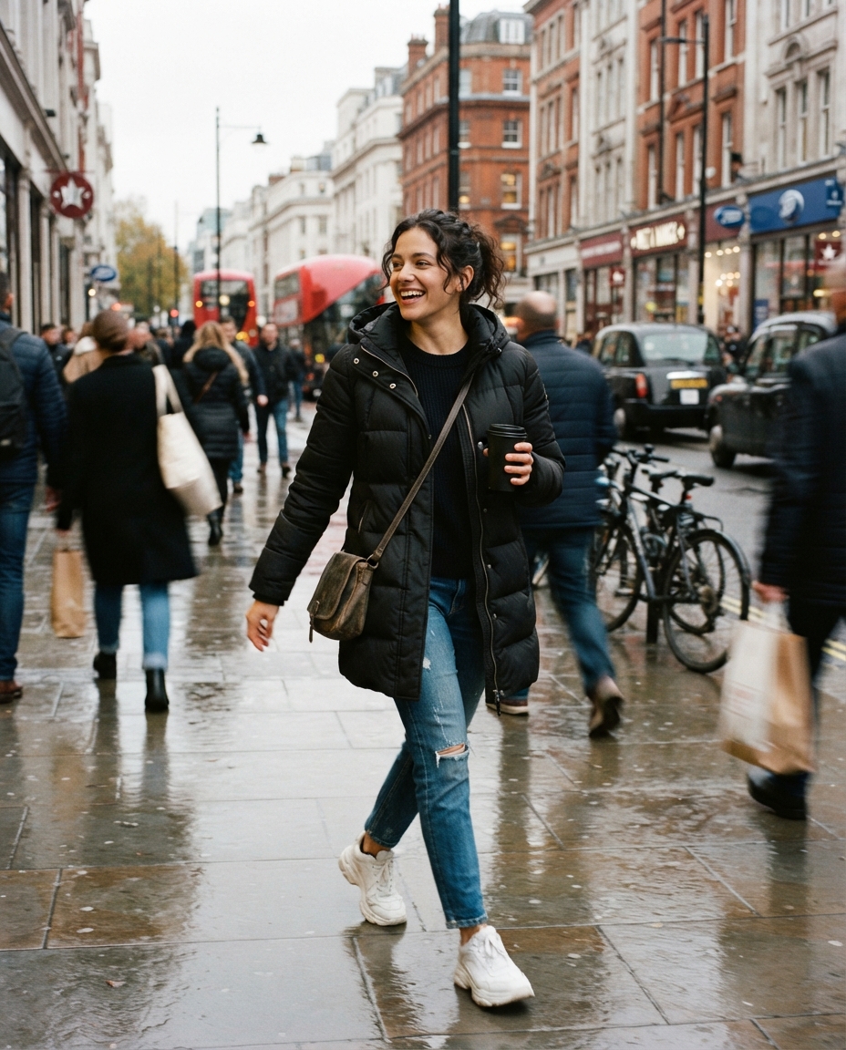 Puffer Jacket street candid AI photo shoot idea created with imageat