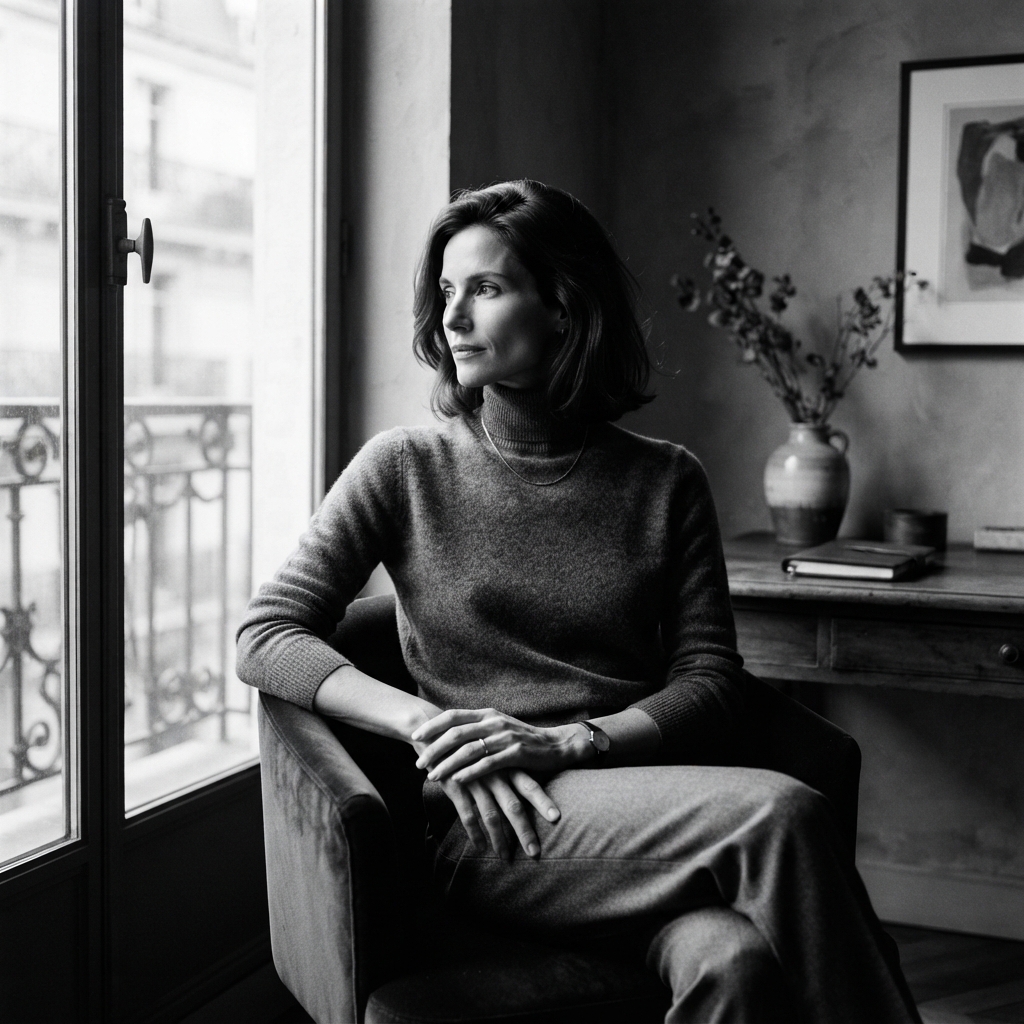 Quiet Luxury fine-art monochrome AI photo shoot idea created with imageat