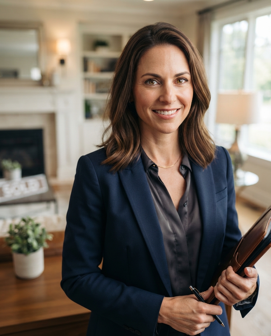 Real Estate Agent cinematic close-up AI photo shoot idea created with imageat