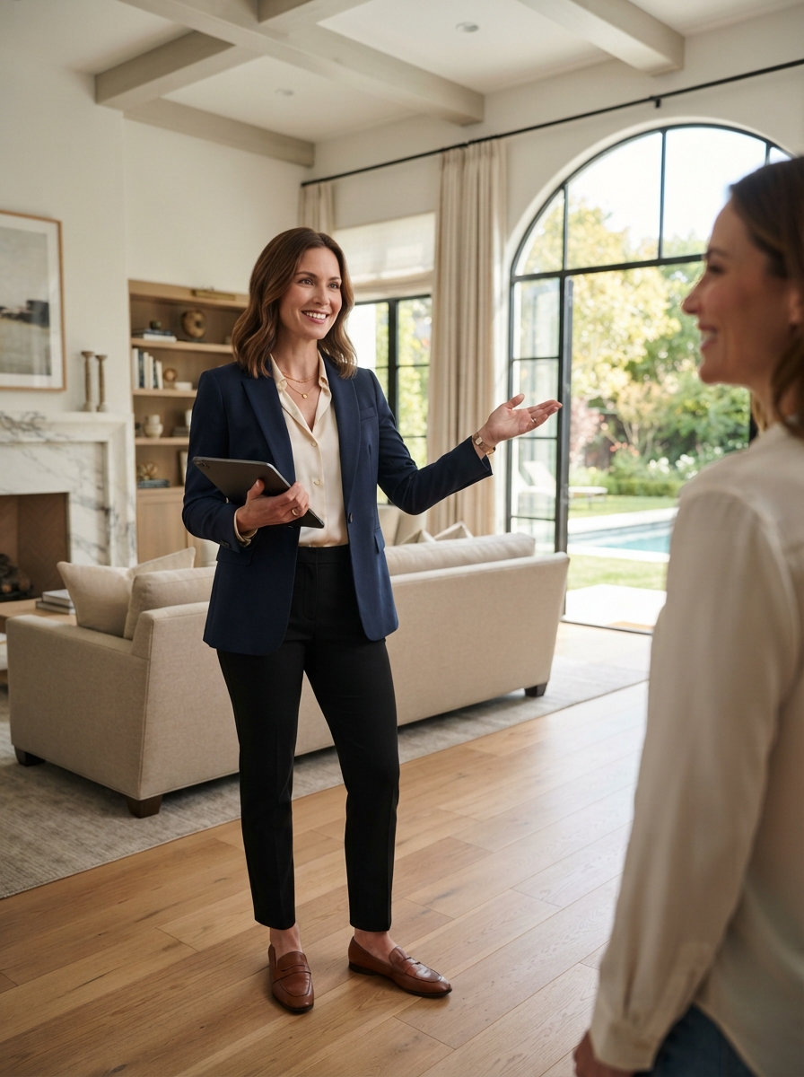 Real Estate Agent full-body story AI photo shoot idea created with imageat