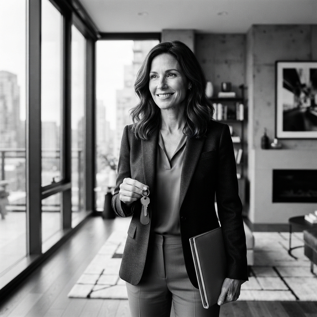 Real Estate Agent fine-art monochrome AI photo shoot idea created with imageat