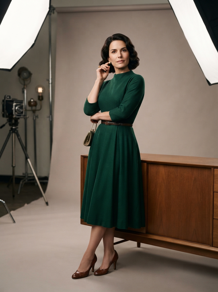 Retro 1950s studio editorial AI photo shoot idea created with imageat