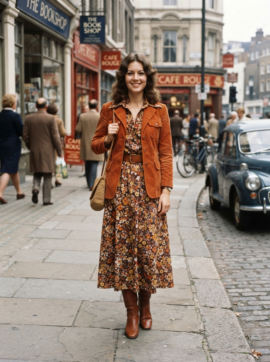 Retro 1970s full-body story AI photo shoot idea created with imageat