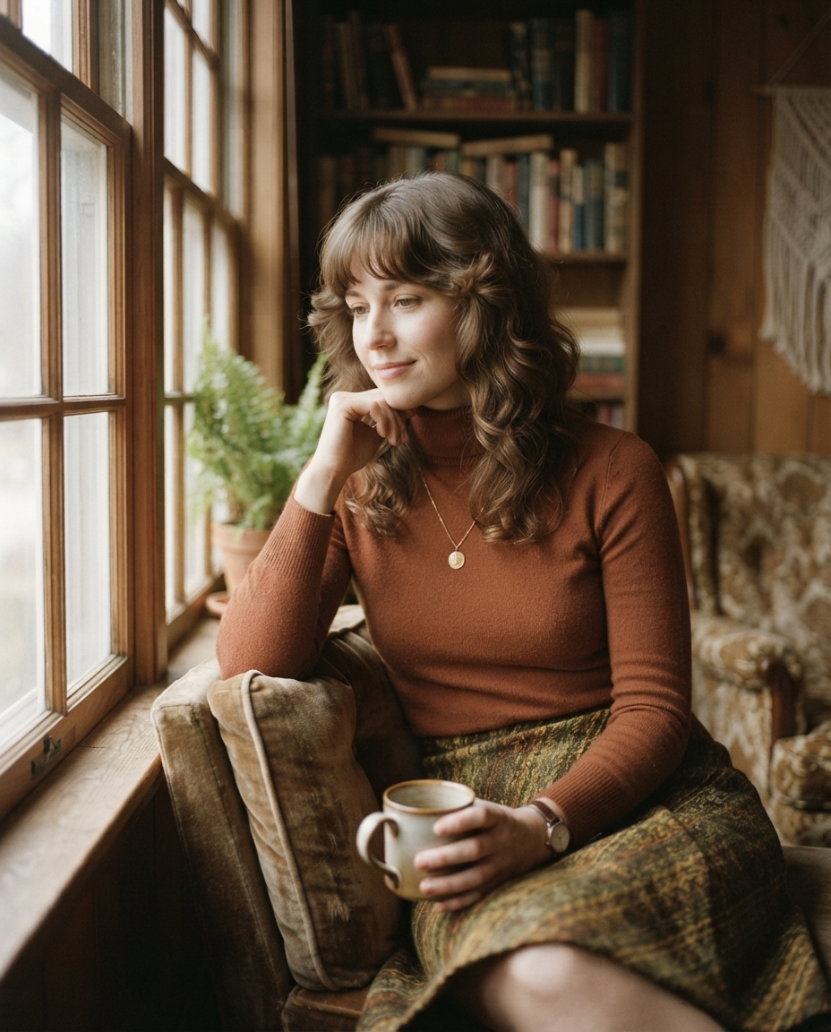 Retro 1970s natural window light AI photo shoot idea created with imageat