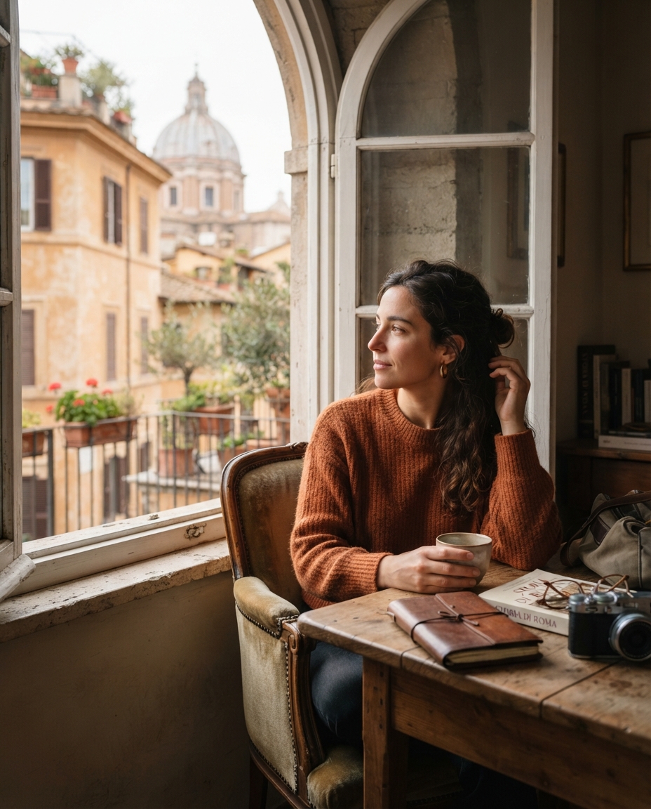 Rome Travel natural window light AI photo shoot idea created with imageat