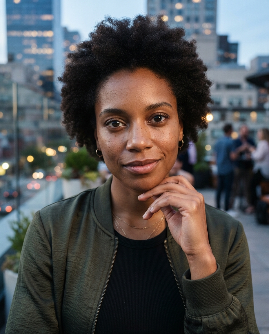 Rooftop Portraits cinematic close-up AI photo shoot idea created with imageat