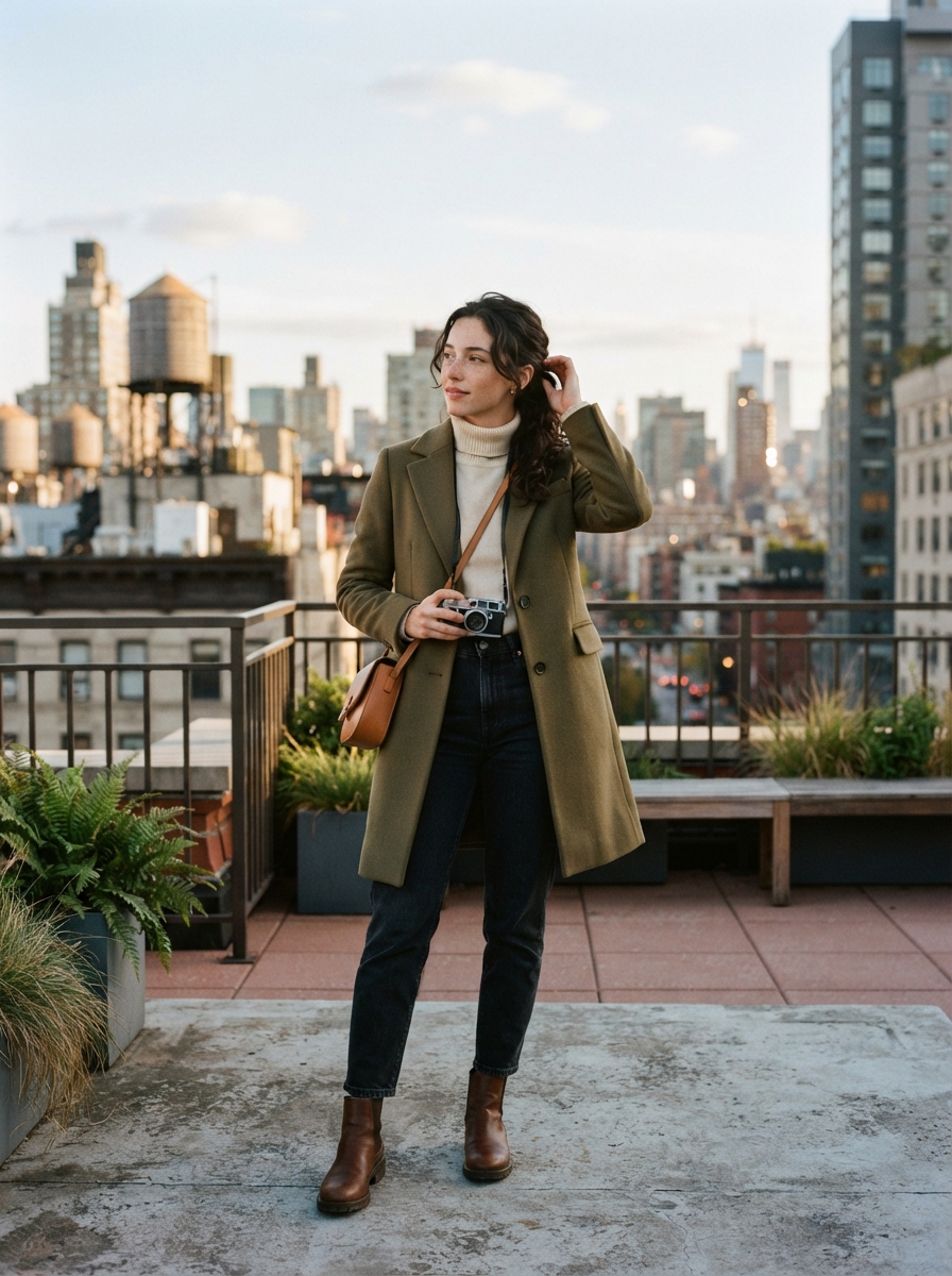 Rooftop Portraits full-body story AI photo shoot idea created with imageat