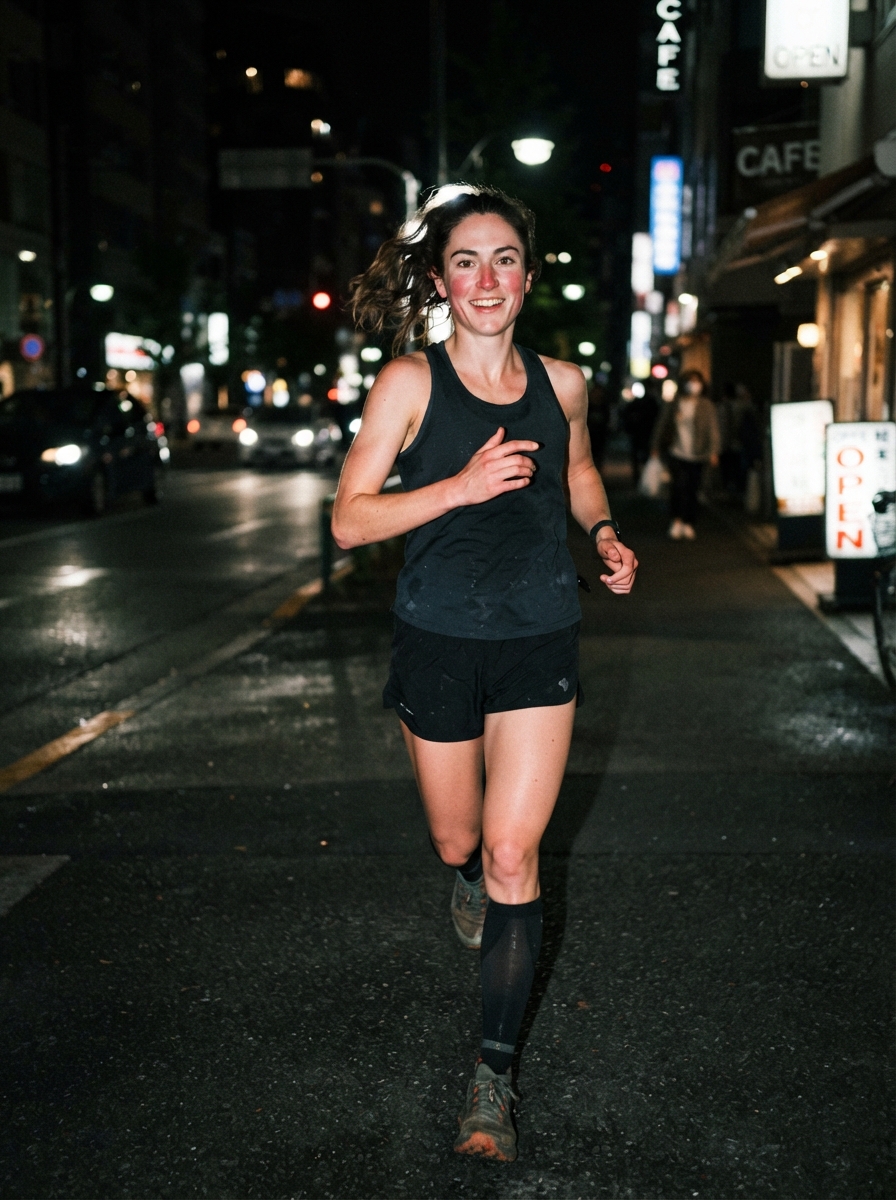 Running direct flash AI photo shoot idea created with imageat