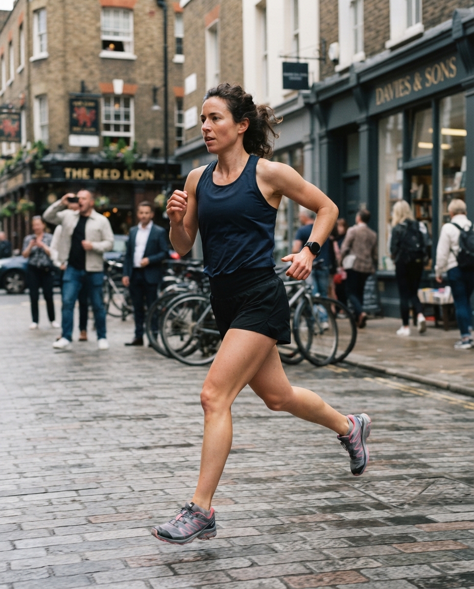 Running street candid AI photo shoot idea created with imageat