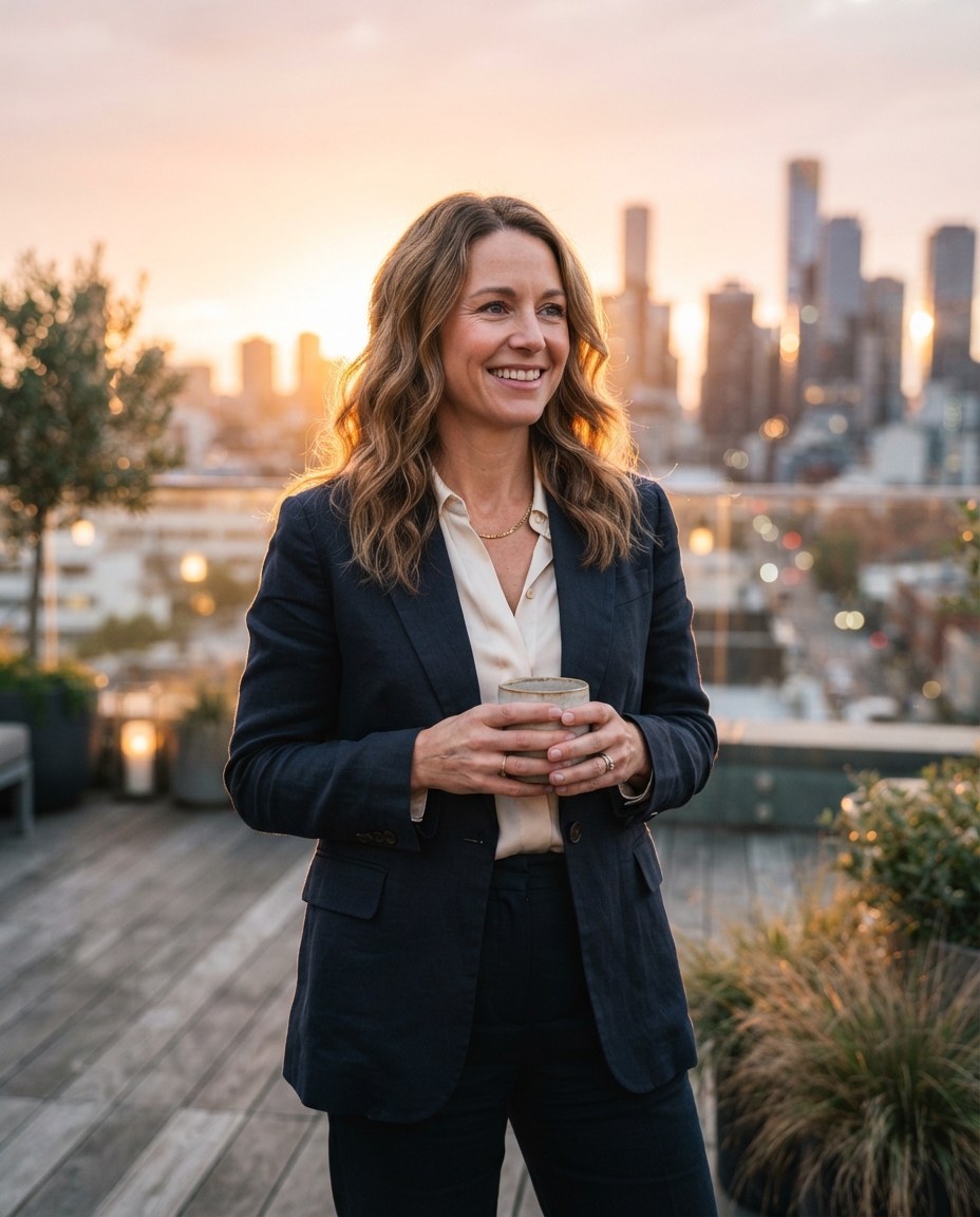 Startup Founder golden hour AI photo shoot idea created with imageat