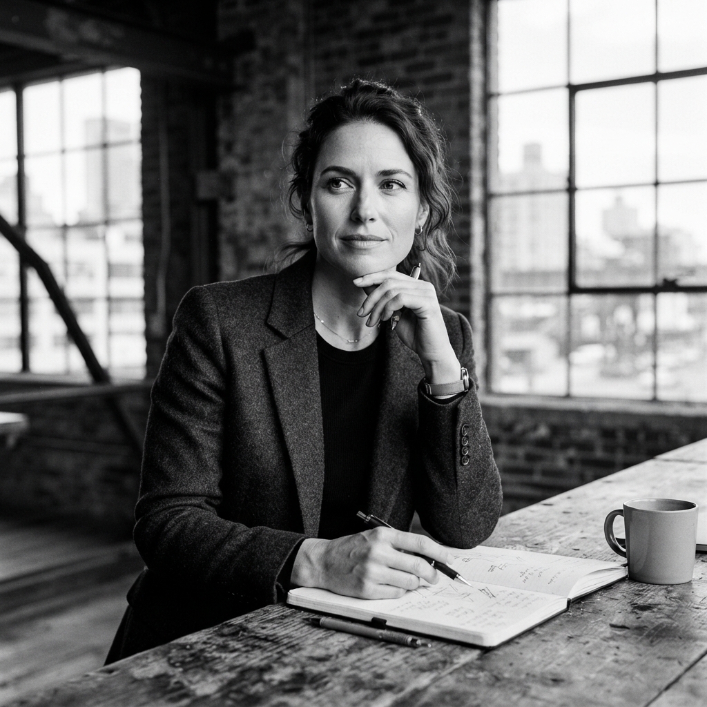Startup Founder fine-art monochrome AI photo shoot idea created with imageat