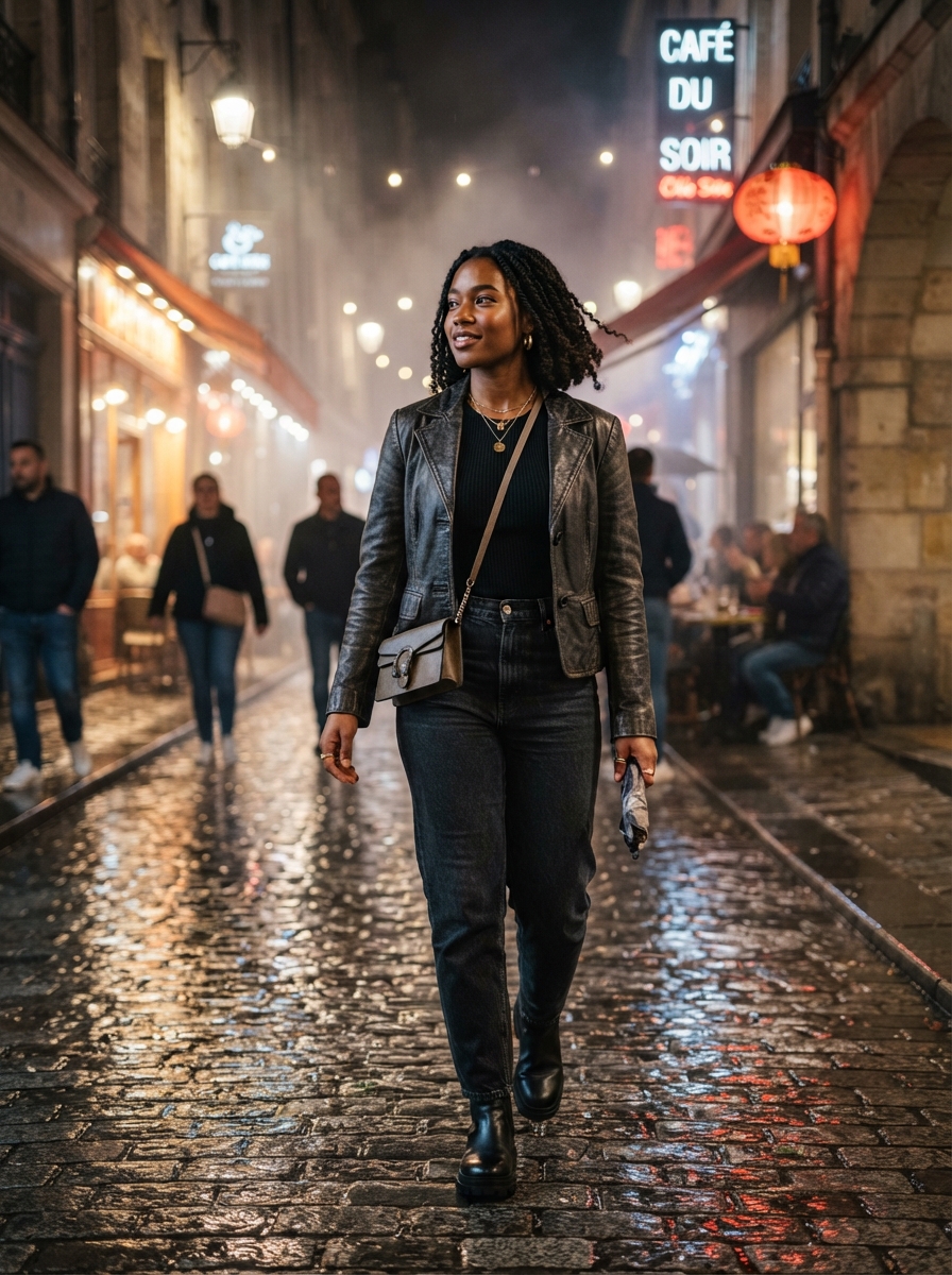 Street Style cinematic night AI photo shoot idea created with imageat