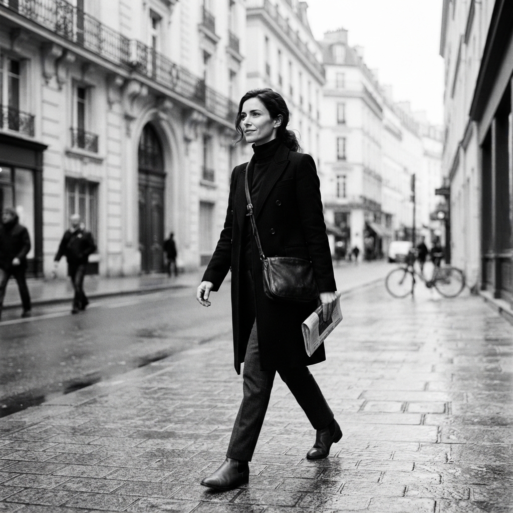 Street Style fine-art monochrome AI photo shoot idea created with imageat